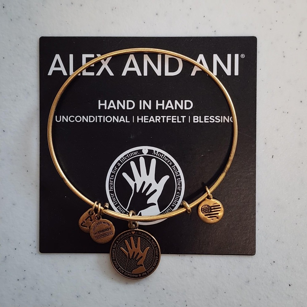 Alex and Ani Hand in Hand Charm Expandable Bangle Rafaelian Gold‎ Made in USA